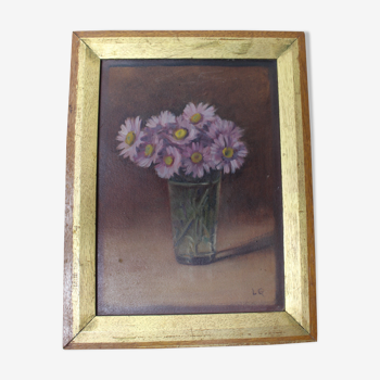 Huile sur carton "bouquet d'asters"