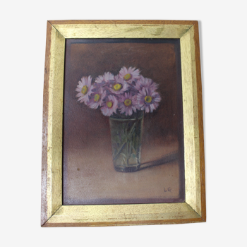 Oil on cardboard "Bouquet d'asters"