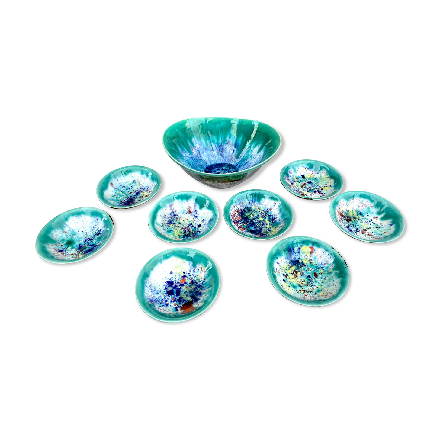 Salad bowl dessert service & 8 ramekins sandstone from the vintage Morvan 70s