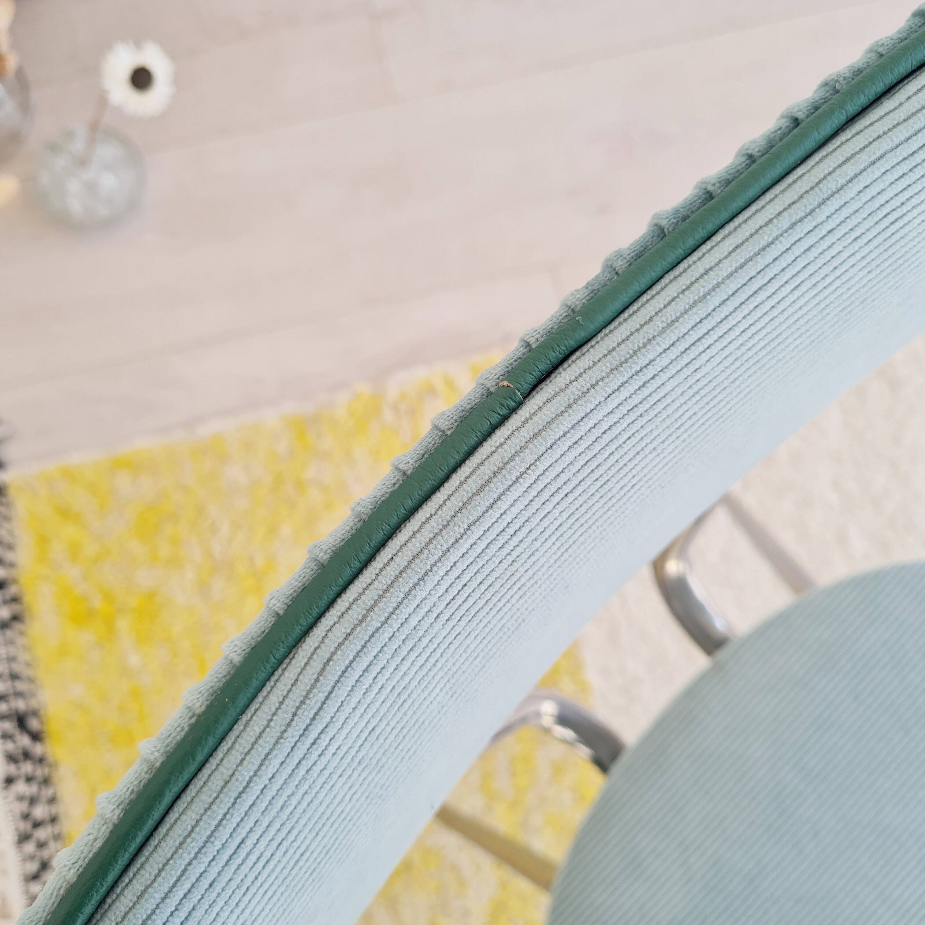 Old chrome metal and blue velvet chair