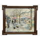 Vintage oil painting of the Viktualienmarkt in winter in Munich by Alexander Michael.