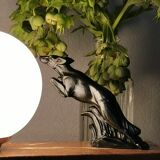 Art deco lamp, marble, globe, opaline and greyhounds in regulation, 1930