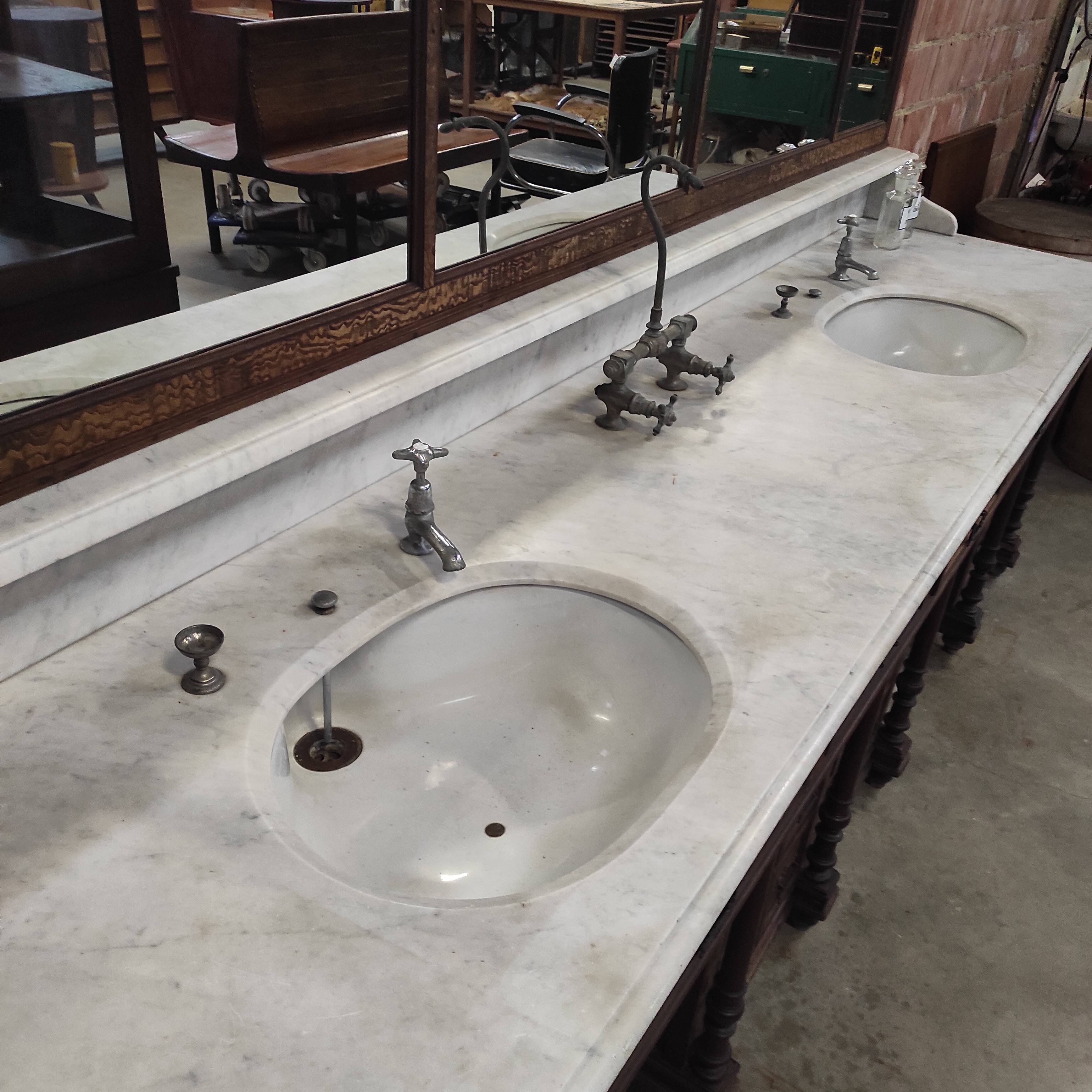1930s Barber Cabinet | Double Salon Unit with Marble & Mirror