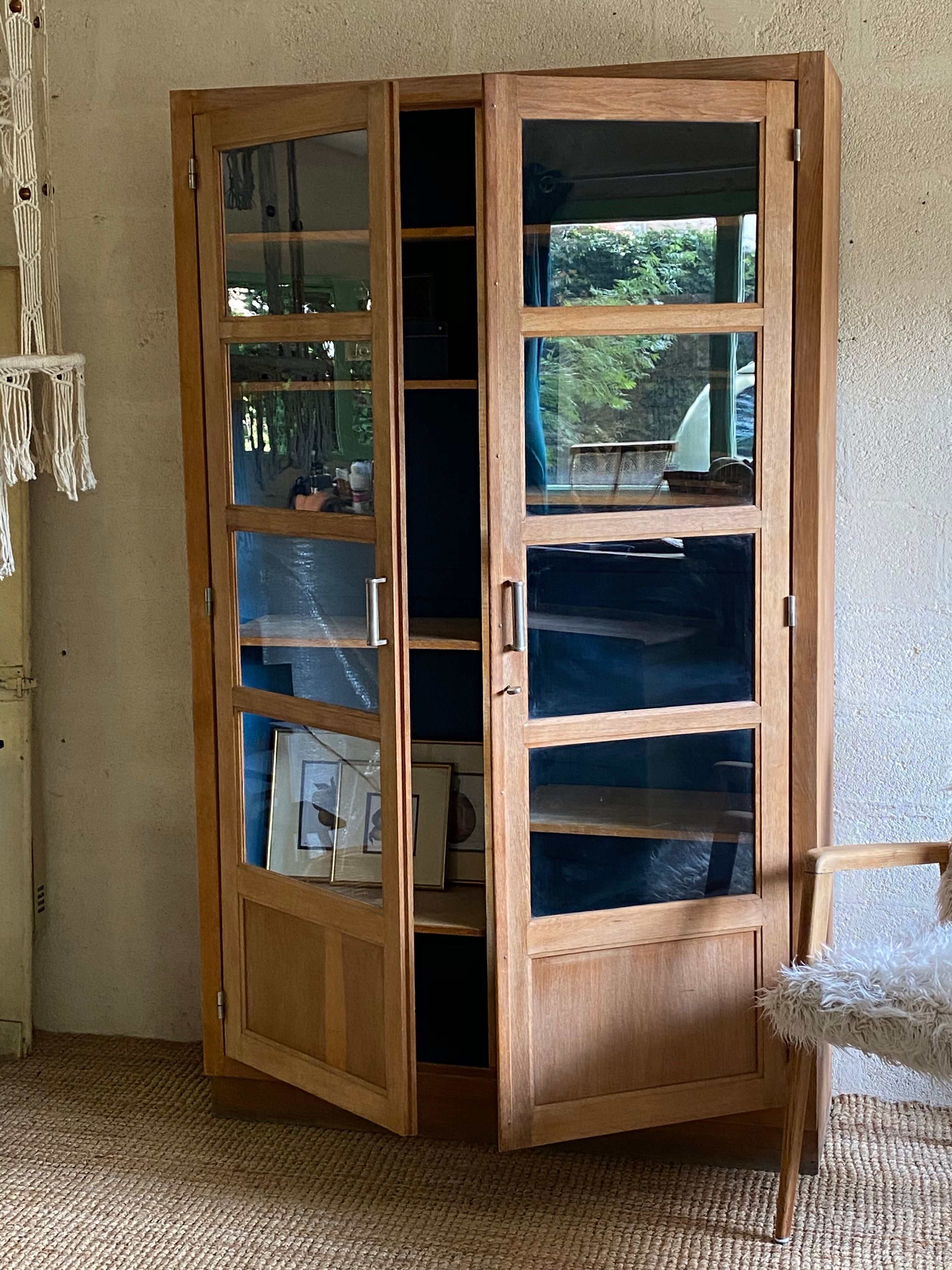 Oak university glass bookcase 1950