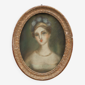 cadre mural femme portrait à la craie sur isorel, décoration murale, cadre ovale, collection