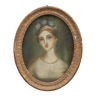 wall frame woman portrait in chalk on hardboard, wall decoration, oval frame, collection
