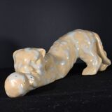 Art Deco Panthere / Cat sculpture in signed ceramic, Domien Ingels style