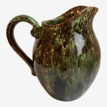 Brown and green glazed stoneware pitcher 60s-70s