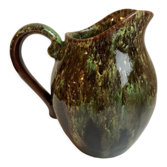 Brown and green glazed stoneware pitcher 60s-70s
