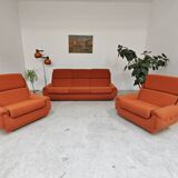 Orange 3-seater sofa jitona ribbed fabric space age 1970