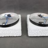 1970s Pair of Milky Glass Square Ceiling Lights, Czechoslovakia
