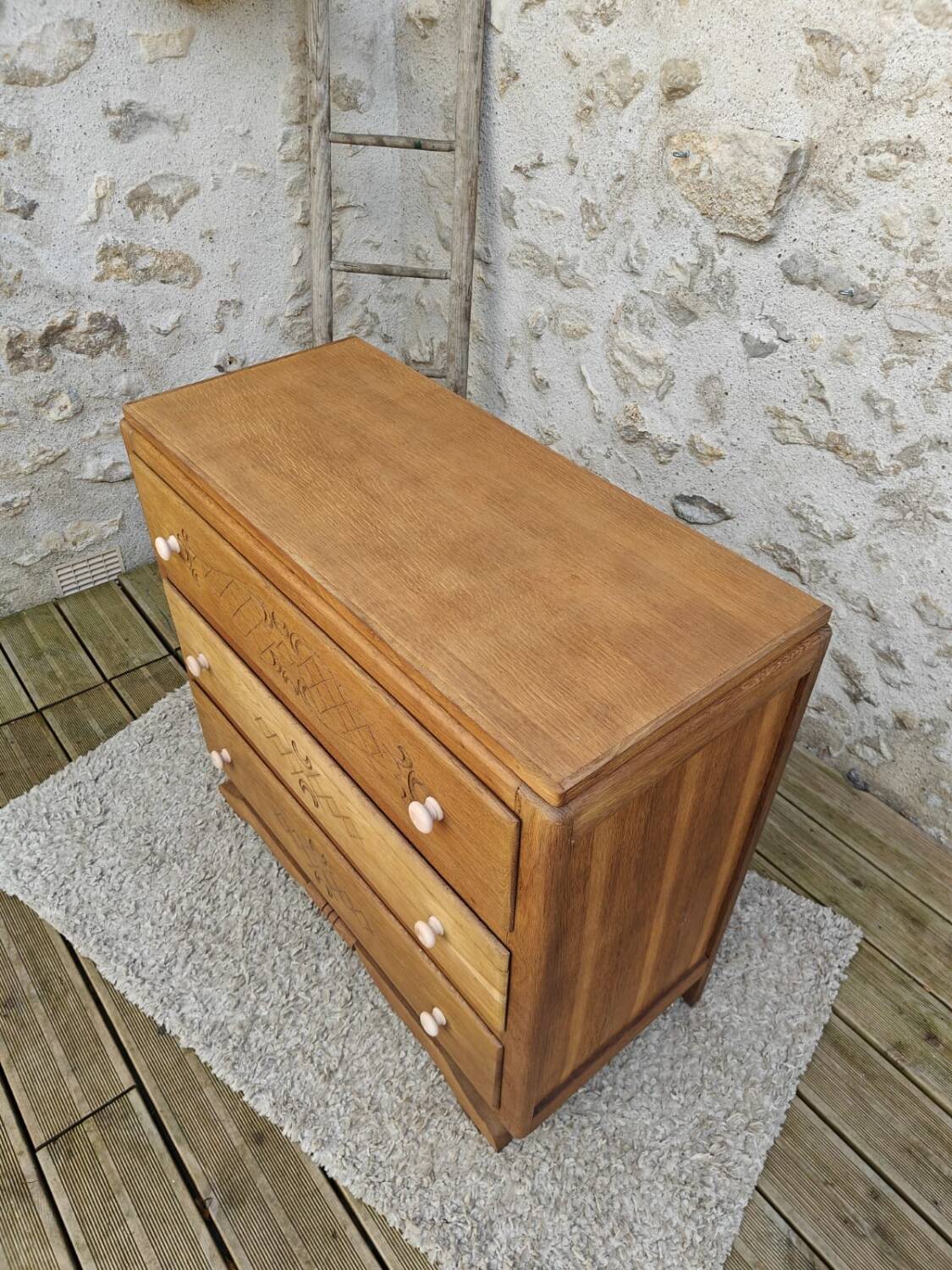Art Deco chest of drawers in sandblasted oak