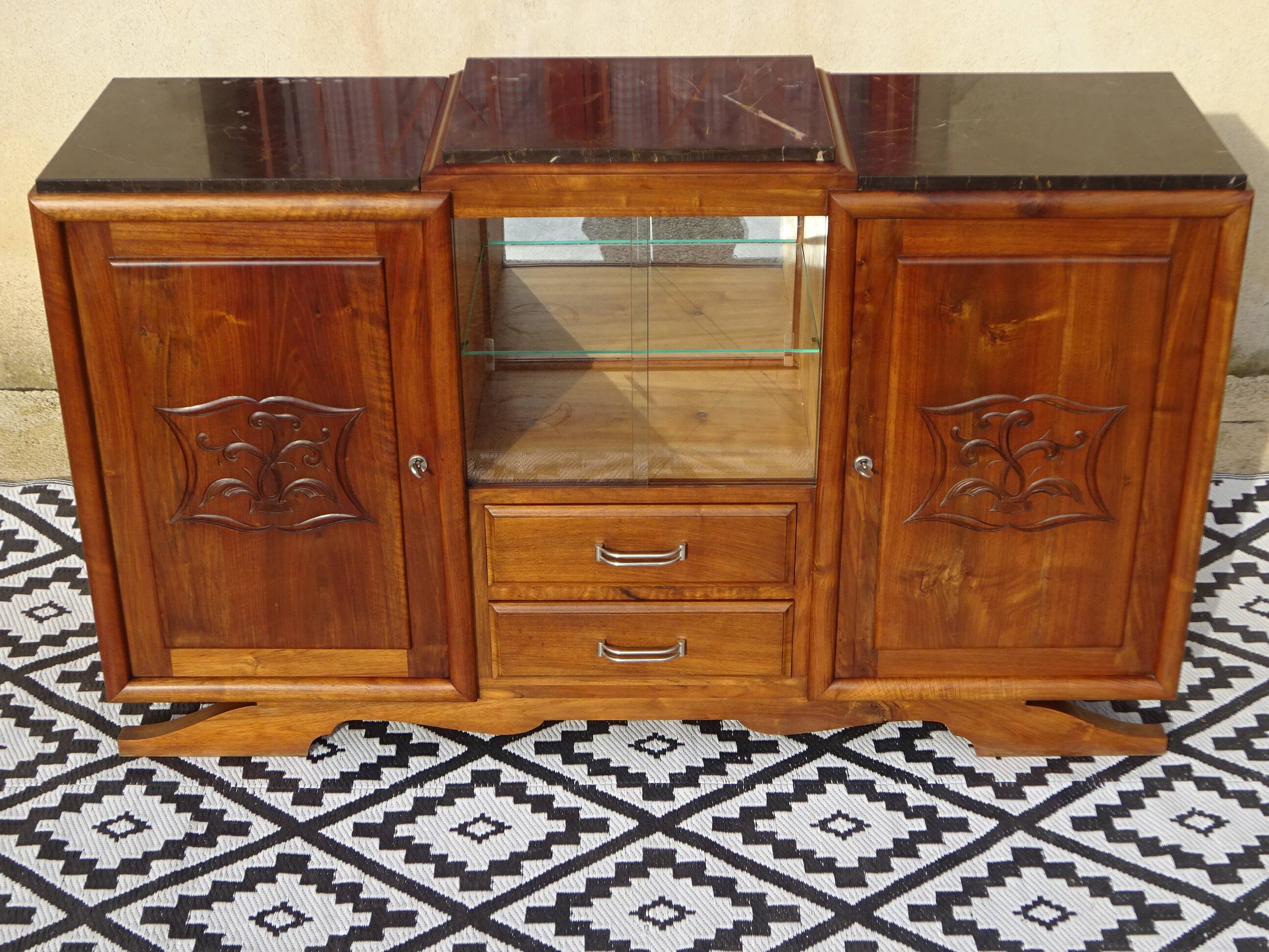 Walnut buffet with black marble top