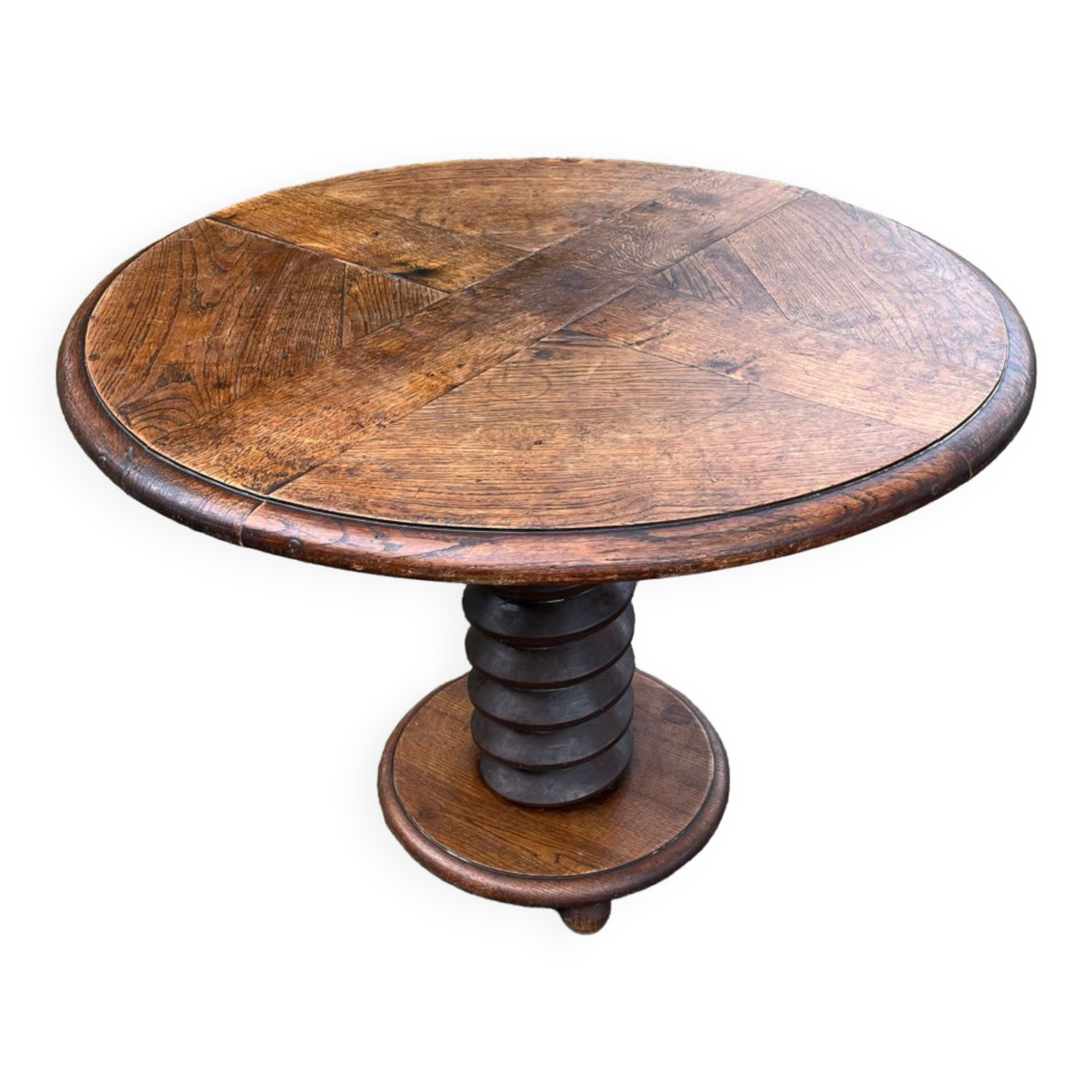 Pedestal table oak screw vintage press