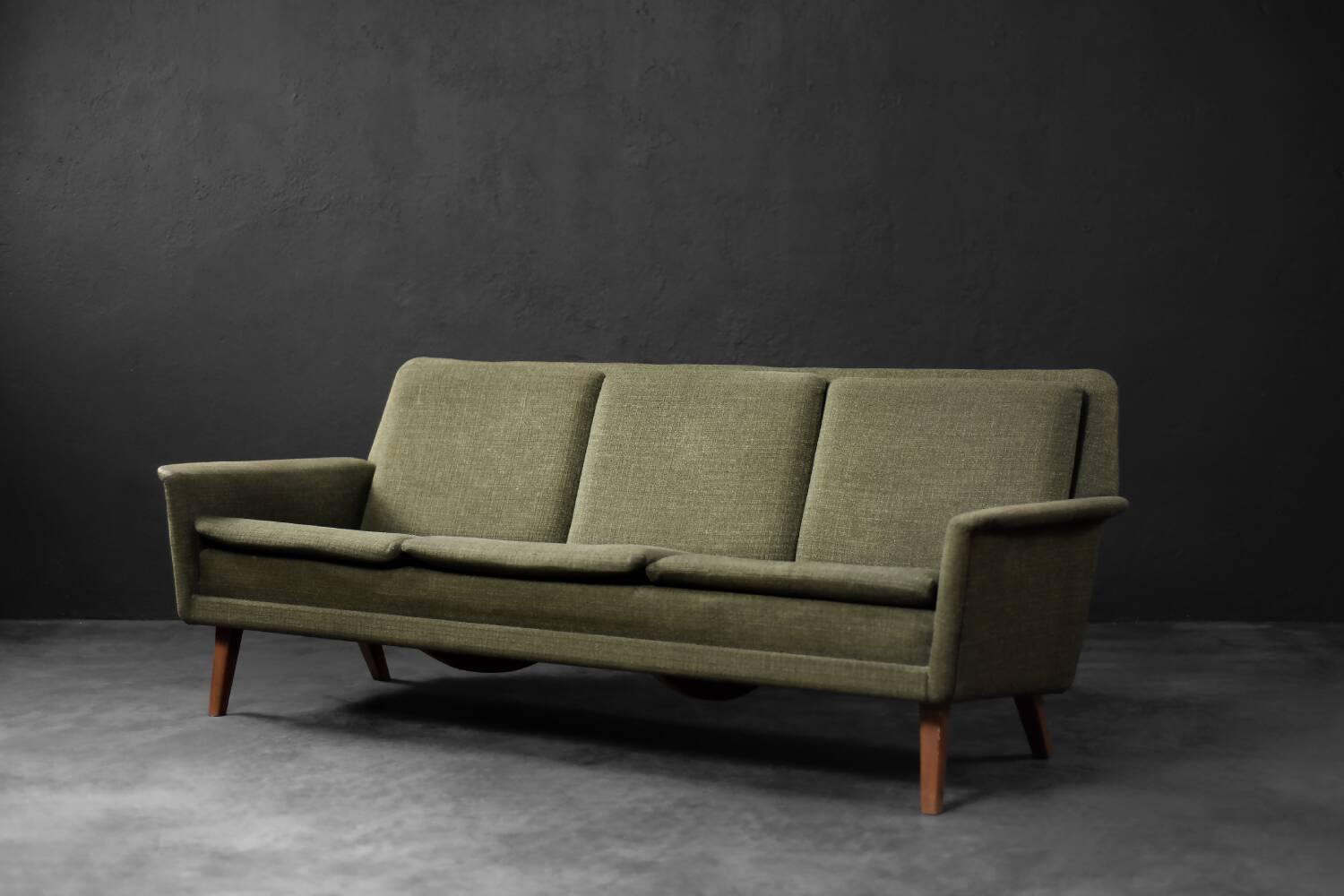 Vintage Danish Mid-Century Modern Green 3-Seater Sofa by Folke Ohlsson