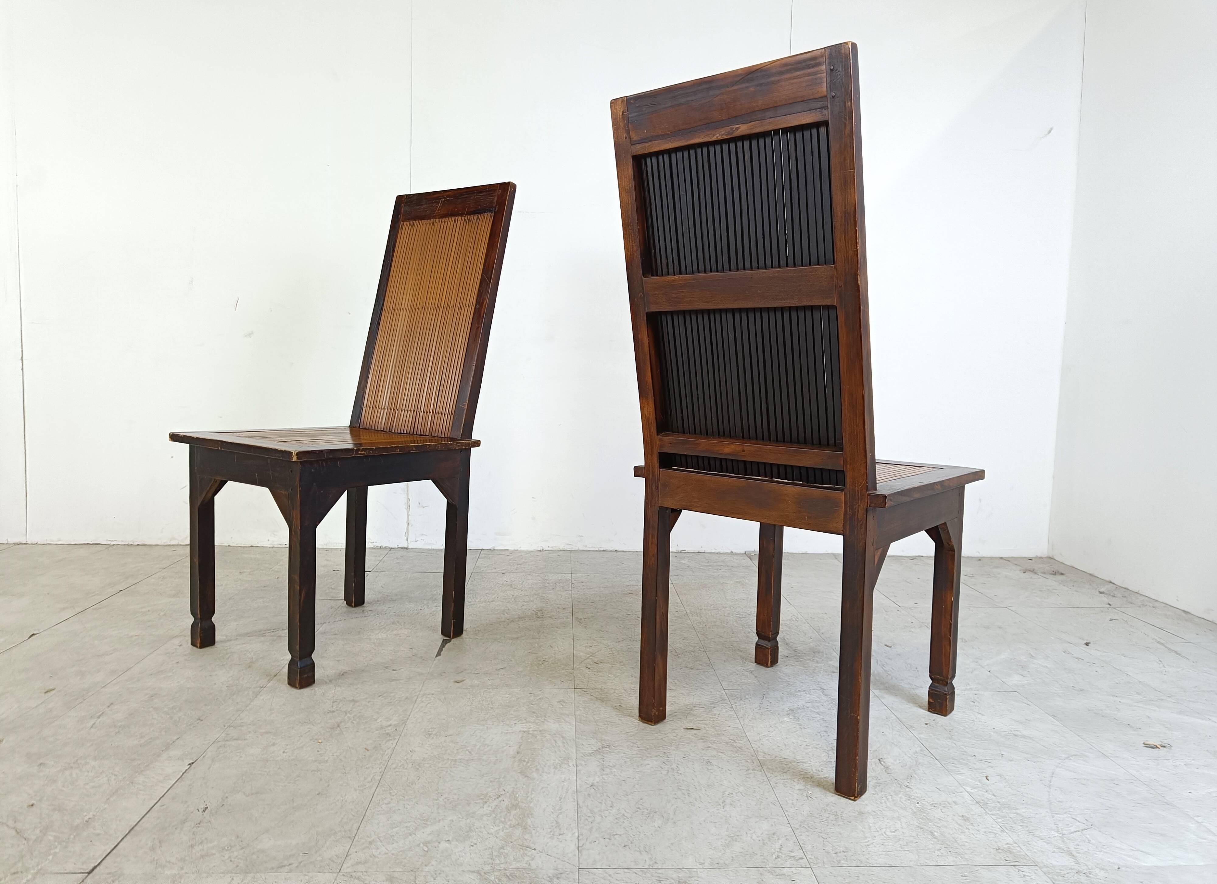 Chaises de salle à manger vintage à haut dossier en bambou avec table, 1960