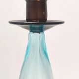 Ensemble postmoderne de trois bougeoirs en verre de Murano aigue-marine et marron, Italie