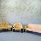 Mid-Century Leather Living Room Set in The Brazilian Style of Jean Gillon, 1970s, Set of 3.