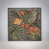 Ceramic floral relief wall sculpture by Neubauer, 1970s