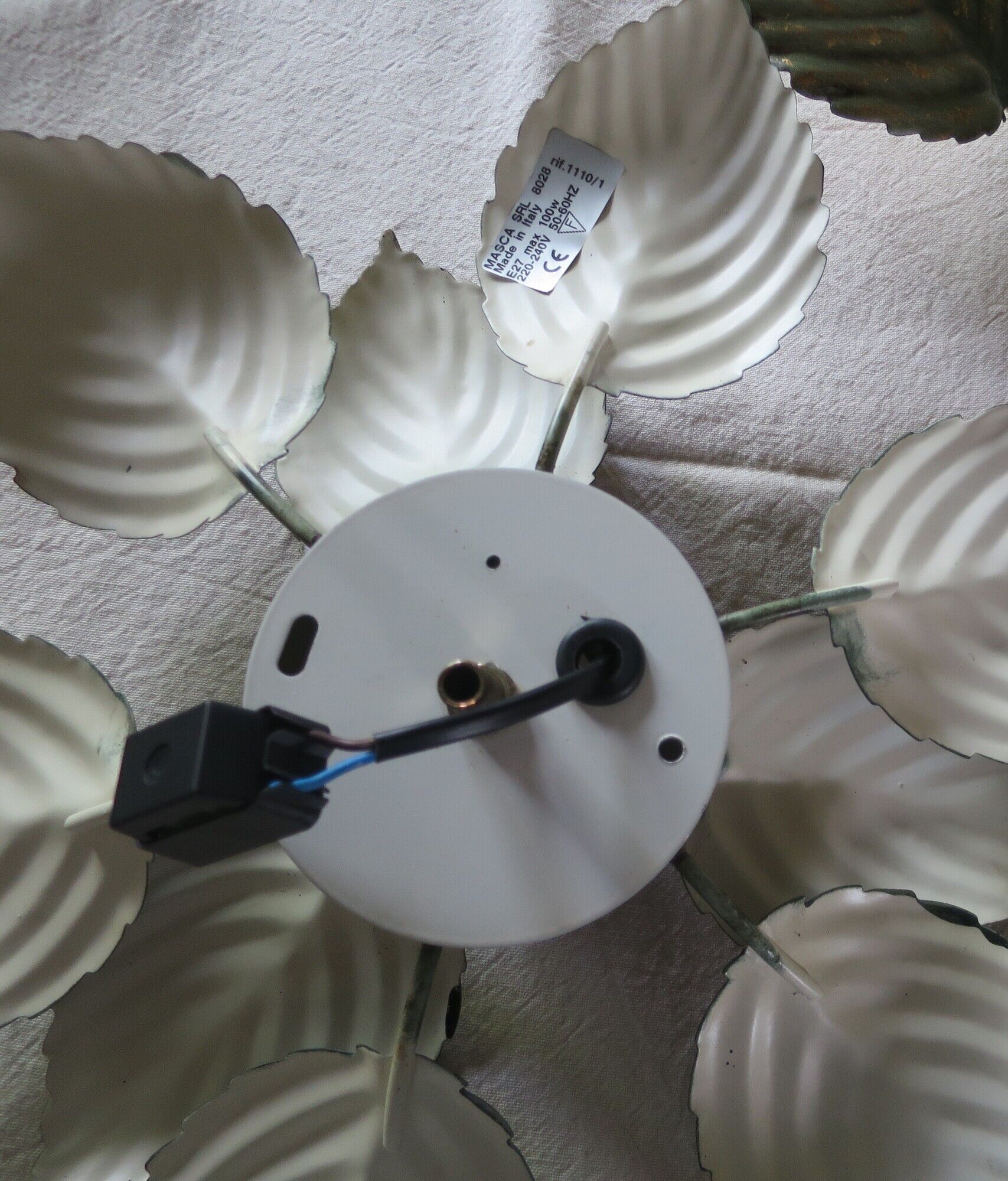 ceiling lamp or wall lamp masca flower leaves metal golden green 40 cm