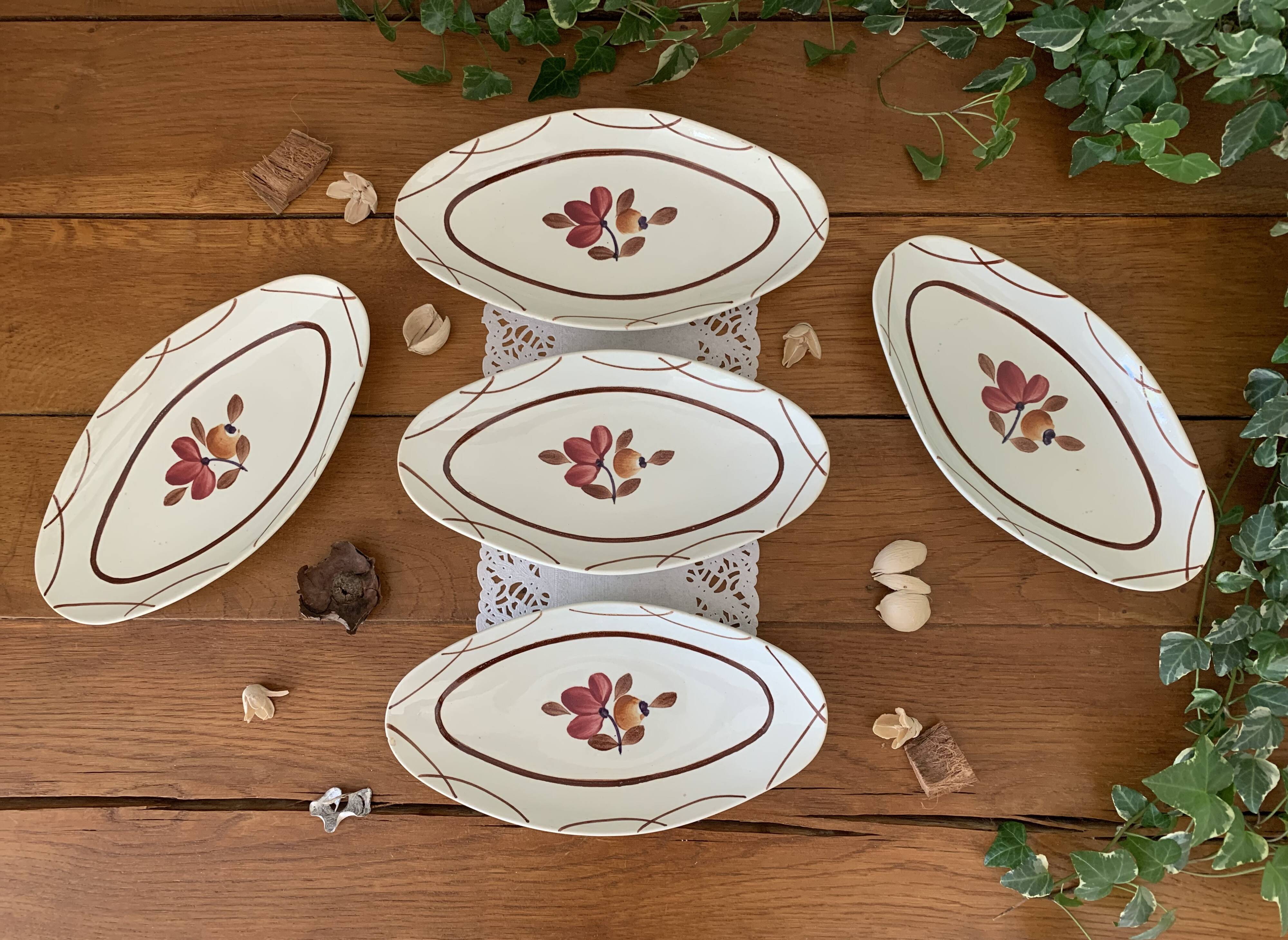 Five old earthenware bowls / butter dishes from GIEN