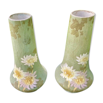 Pair of glazed ceramic vase signed Amalric Walter and J Etienne Paris