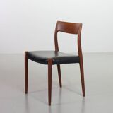 Niels Otto Moller Teak Wooden with Black Leather Dining Chairs, Model 77