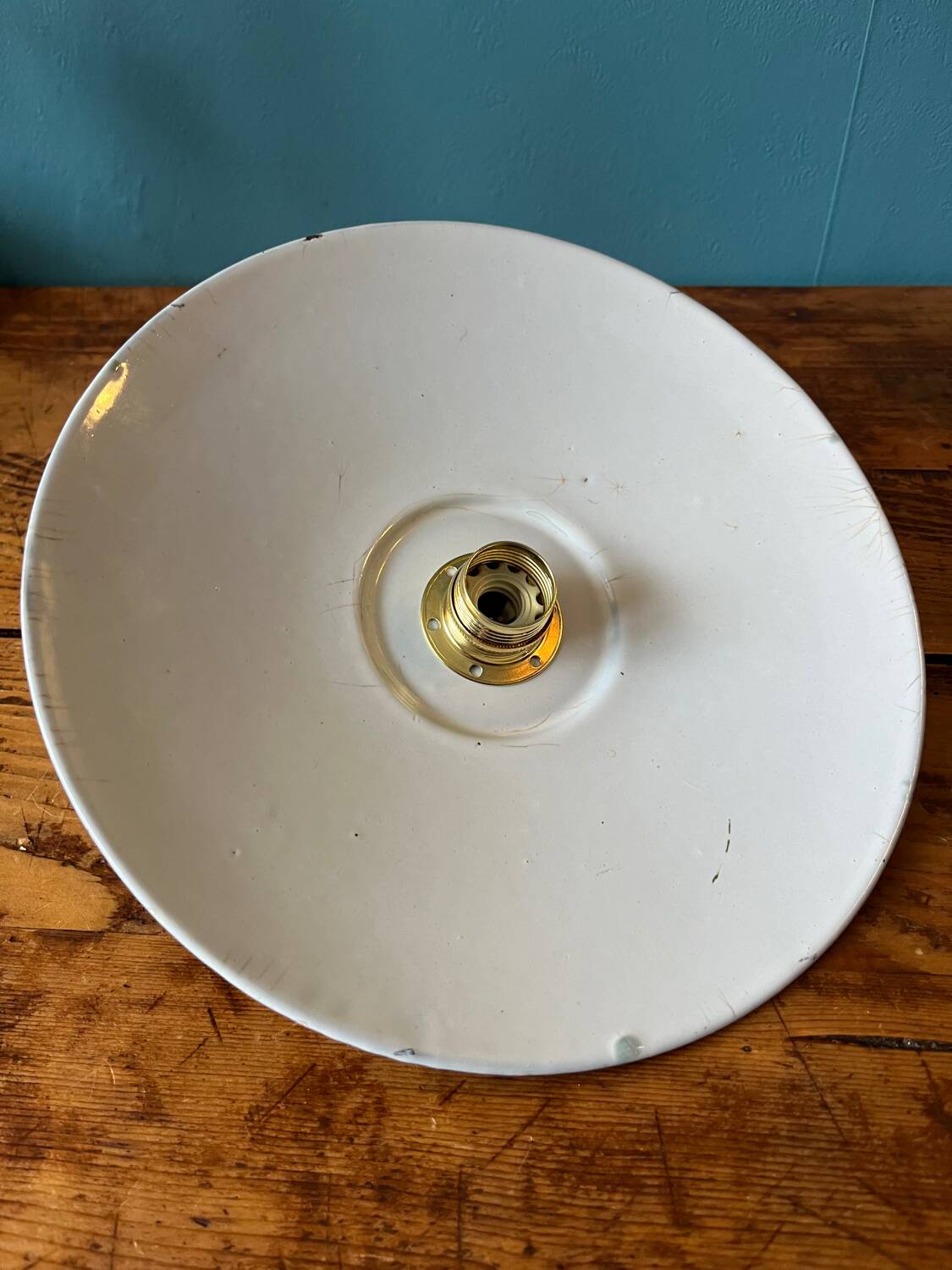 Green enameled sheet metal pendant light