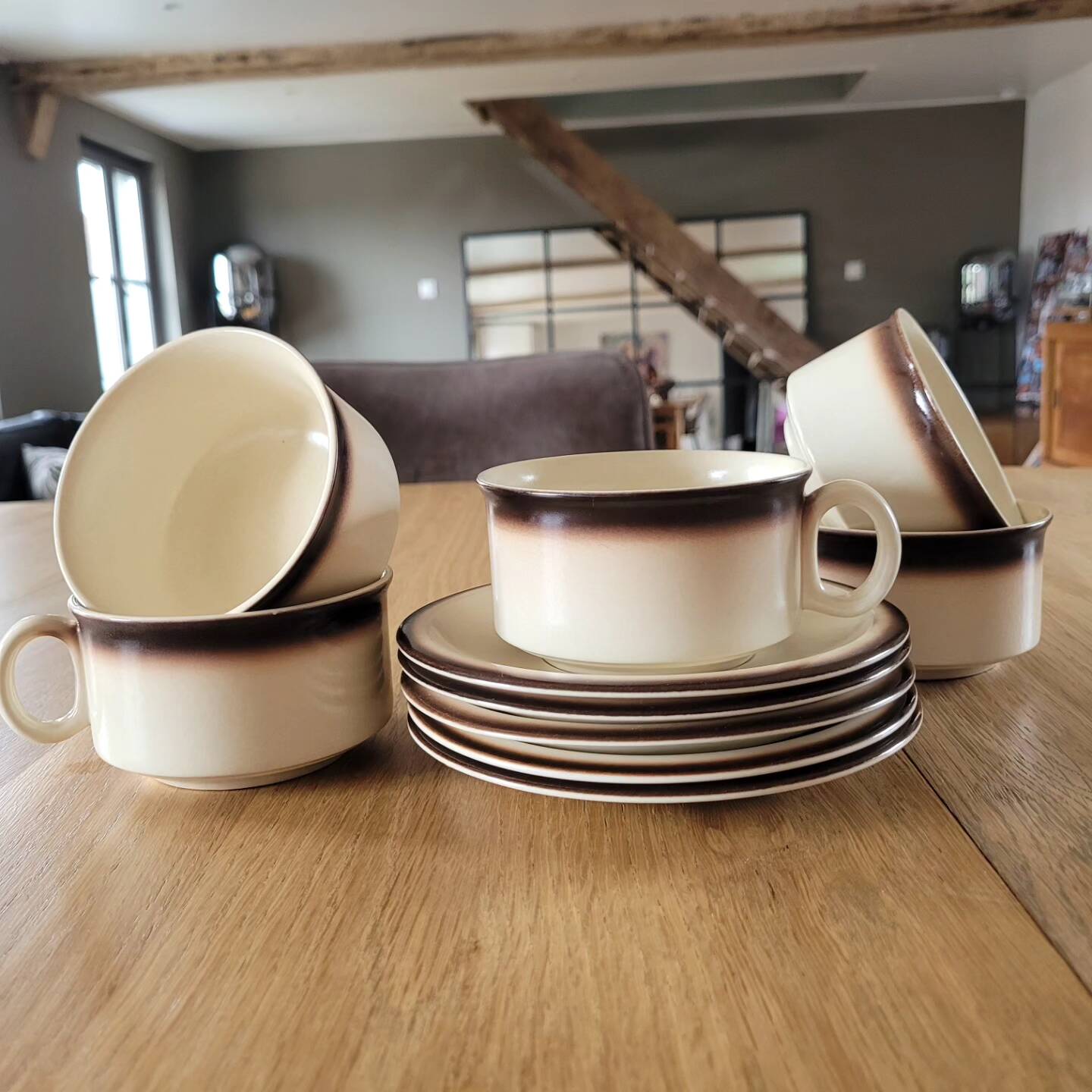 5 Boch La Louvière cups and saucers