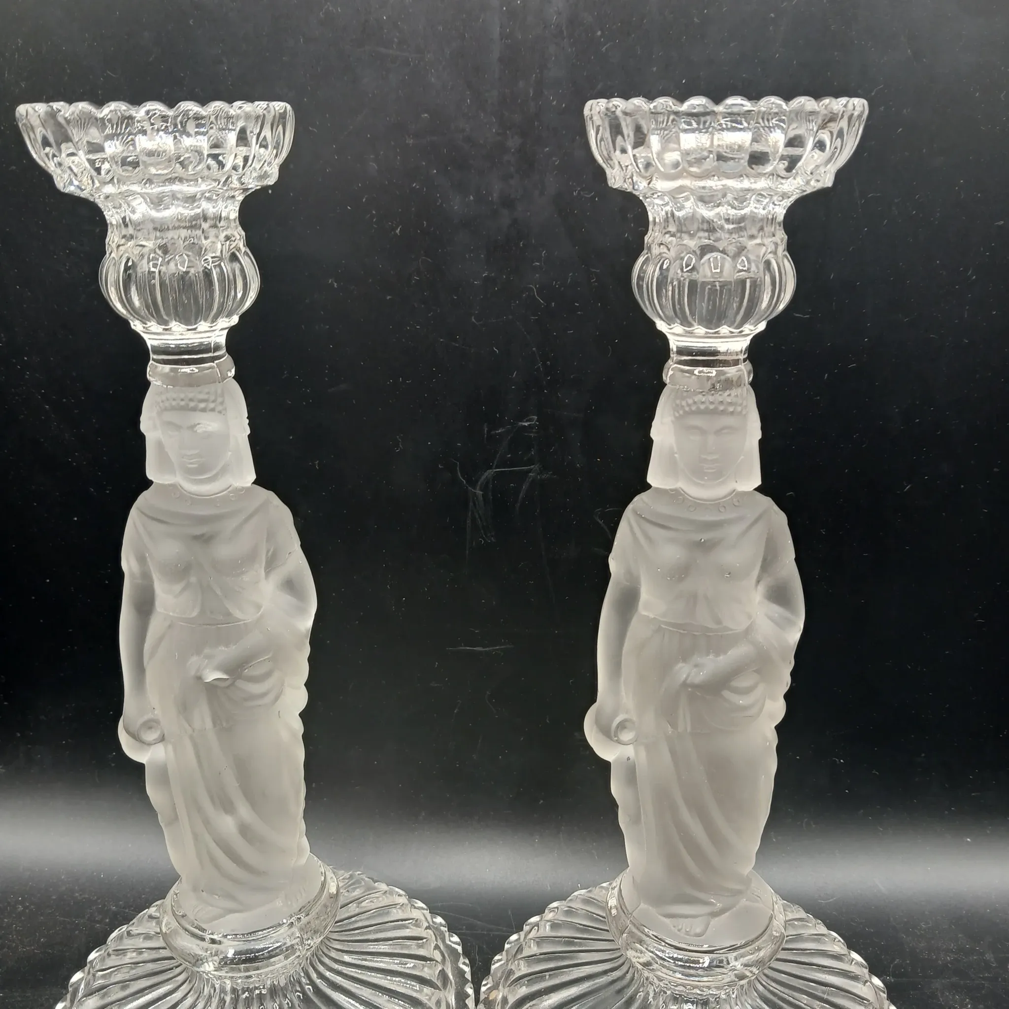 Pair of crystal candlesticks - Portieux - Water carriers - 1900