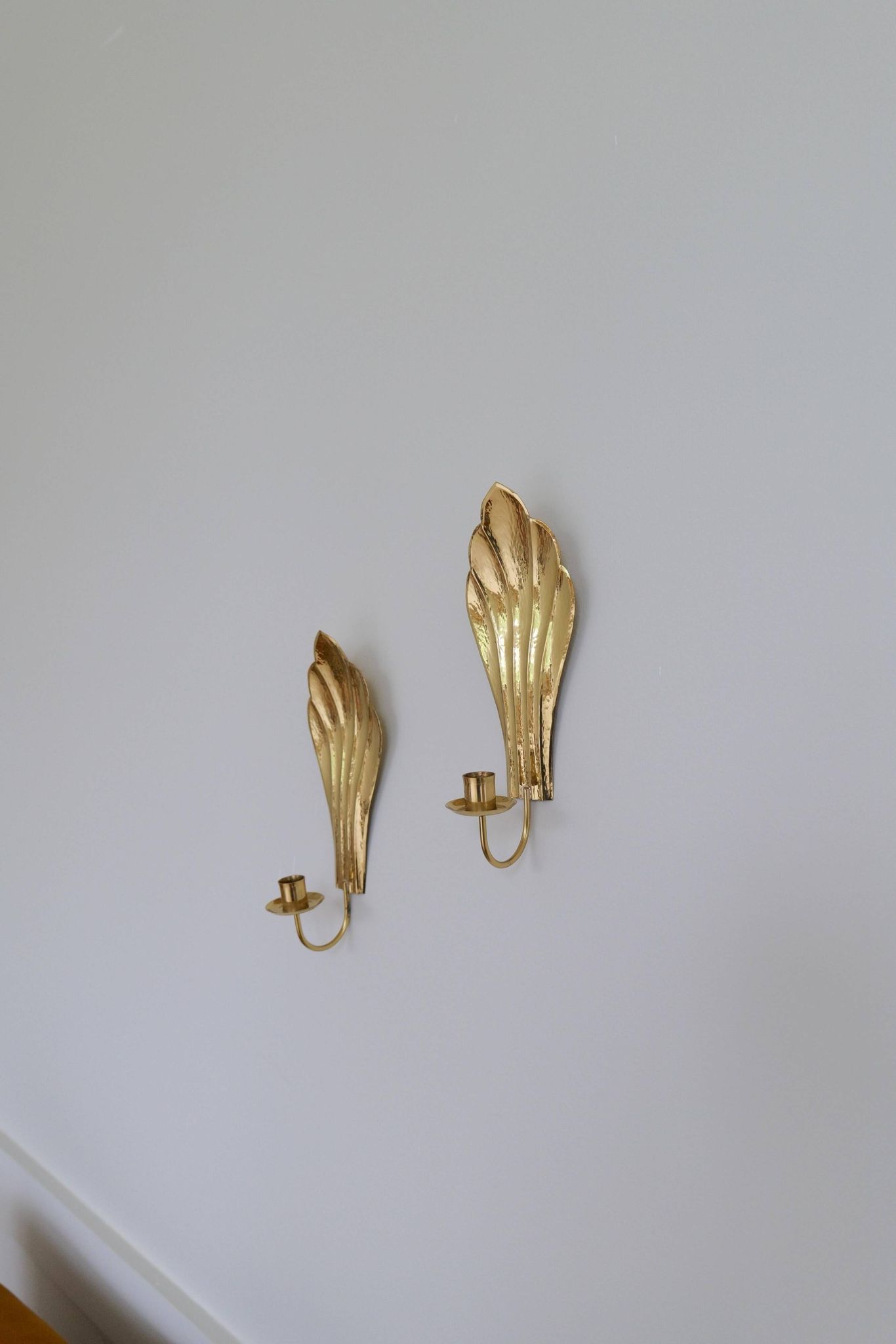 Pair of Art Deco Wall Candle Holders in Brass Holmström, Arvika, Sweden, 1950s