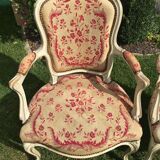 Pair of Louis XV period lacquered cabriolet armchairs, 18th century
