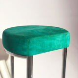 Contemporary aluminum stool and green/blue velvet