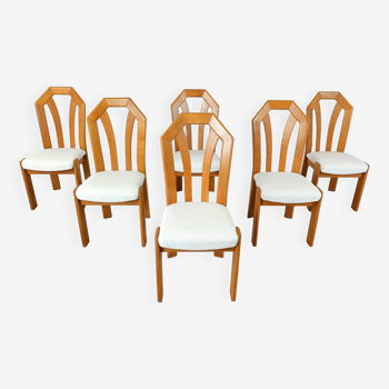 Ensemble de 6 chaises à repas brutalistes en chêne, 1970