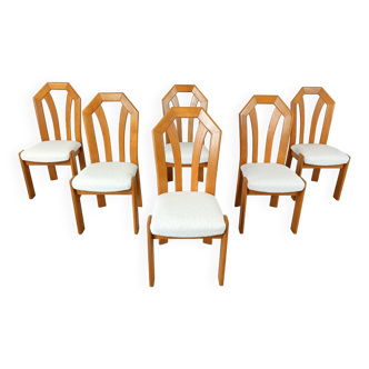 Set of 6 brutalist oak dining chairs, 1970s