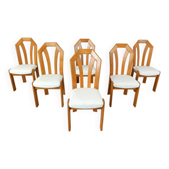 Ensemble de 6 chaises à repas brutalistes en chêne, 1970