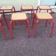 Lot de 10 tabouret bas carré en métal rouge - bois - atelier - industriel