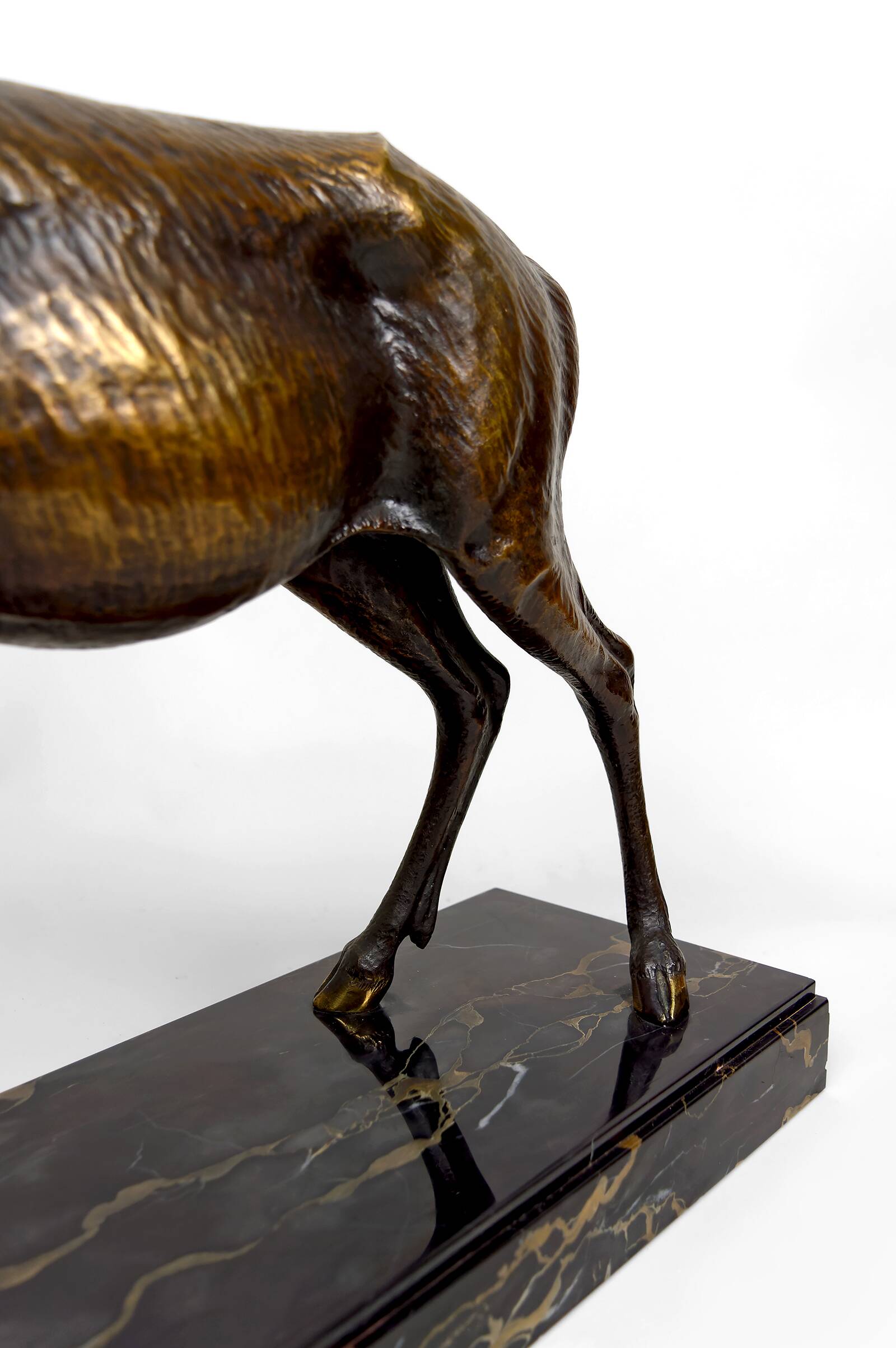 Important Bronze and Marble Sculptural Lamp, Deer, Art Deco, France
