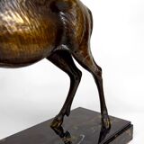 Importante Lampe Sculpturale en Bronze et Marbre, Cerf, Art Déco, France