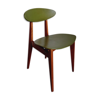 Chaise vintage années 50/60 en bois et skai vert