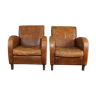 Set of two cowhide leather armchairs