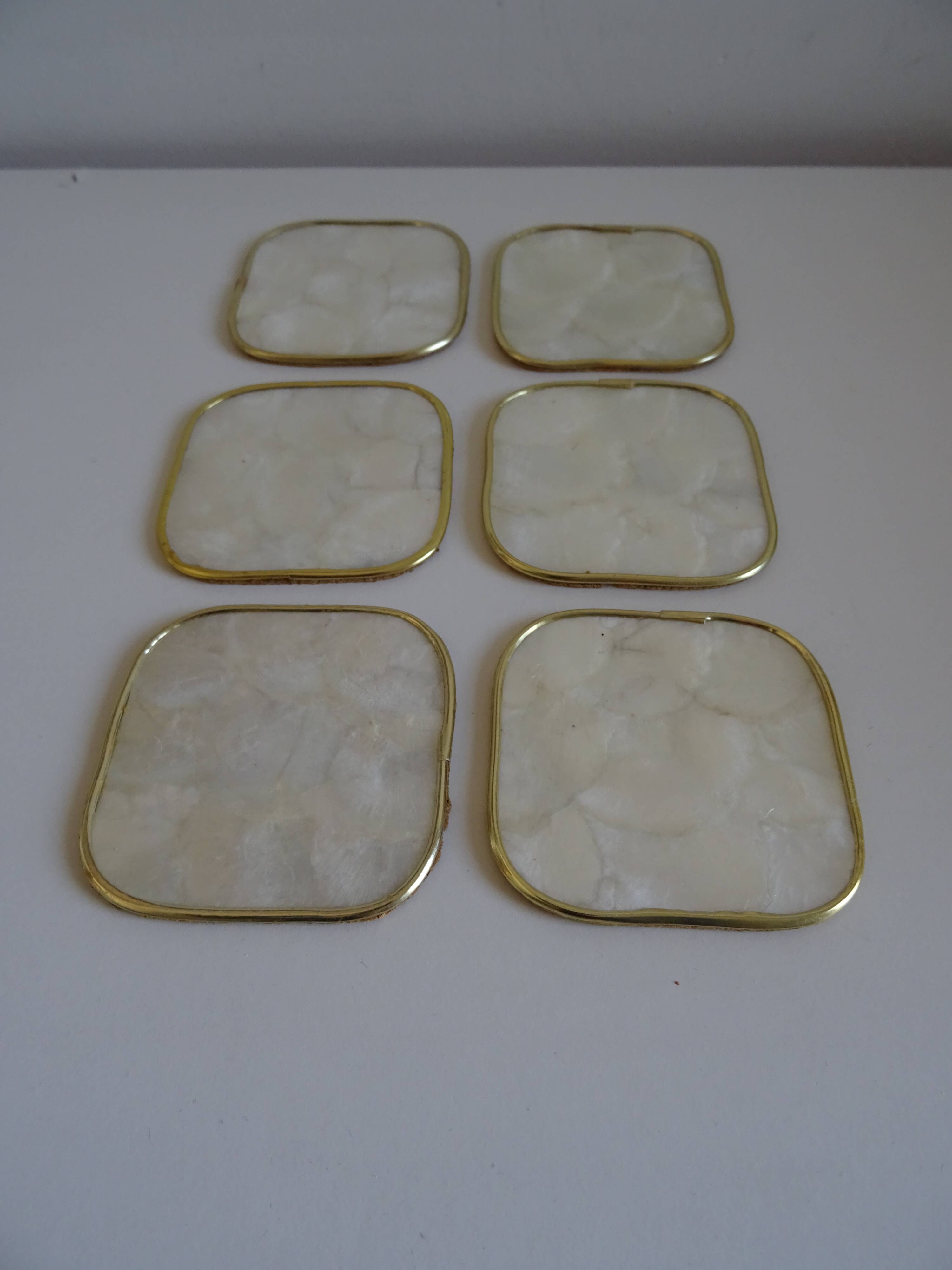 Series of 6 vintage mother-of-pearl coasters
