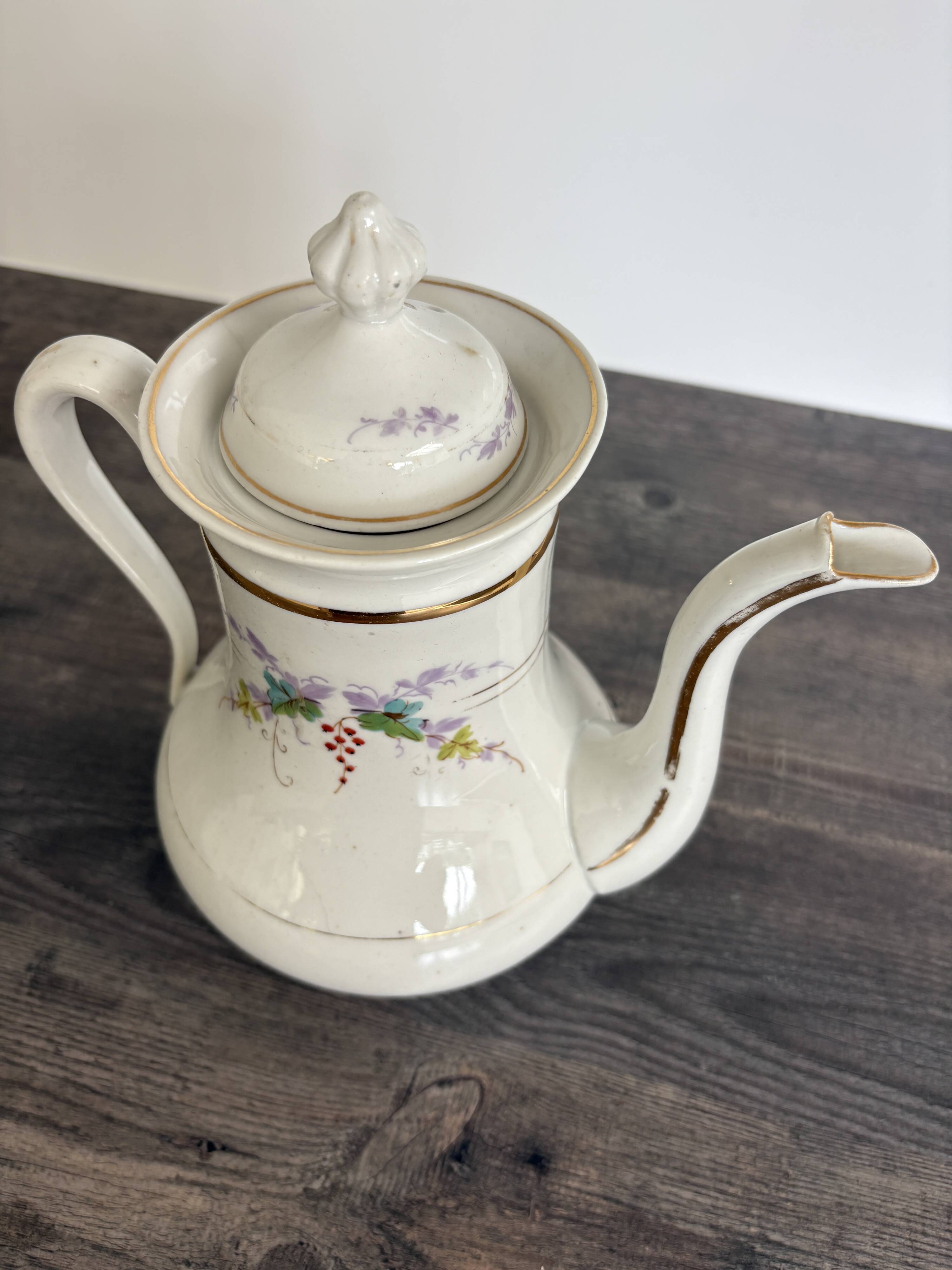 Porcelain Coffee Pot Decorated with Currants - Vintage 1900