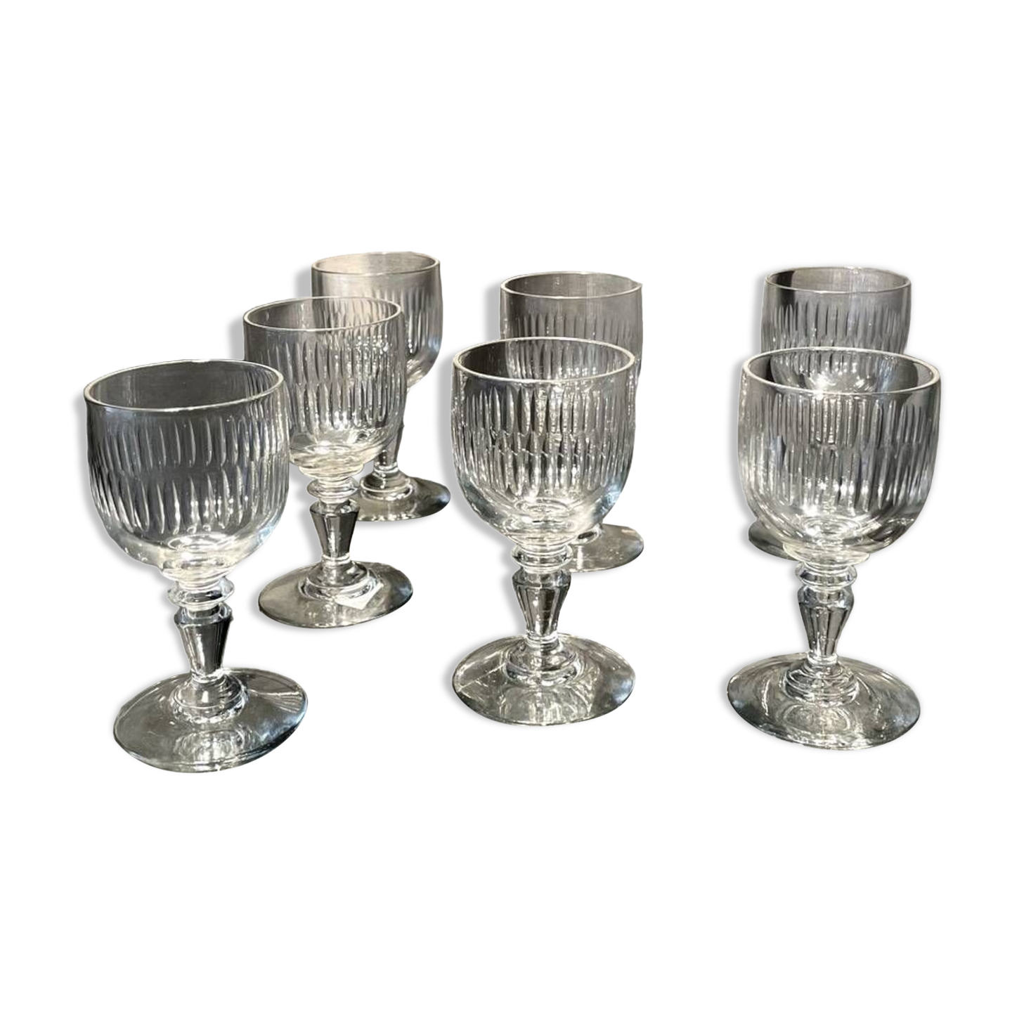 Set of 7 liqueur or drop glasses in chiseled glass table art