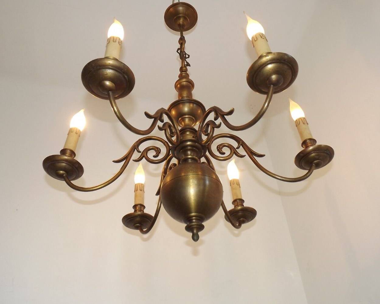 Large Vintage Bronze 6 Light Flemish Chandelier Birds Head Detail 4759