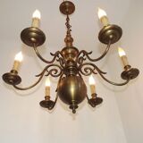 Large Vintage Bronze 6 Light Flemish Chandelier Birds Head Detail 4759