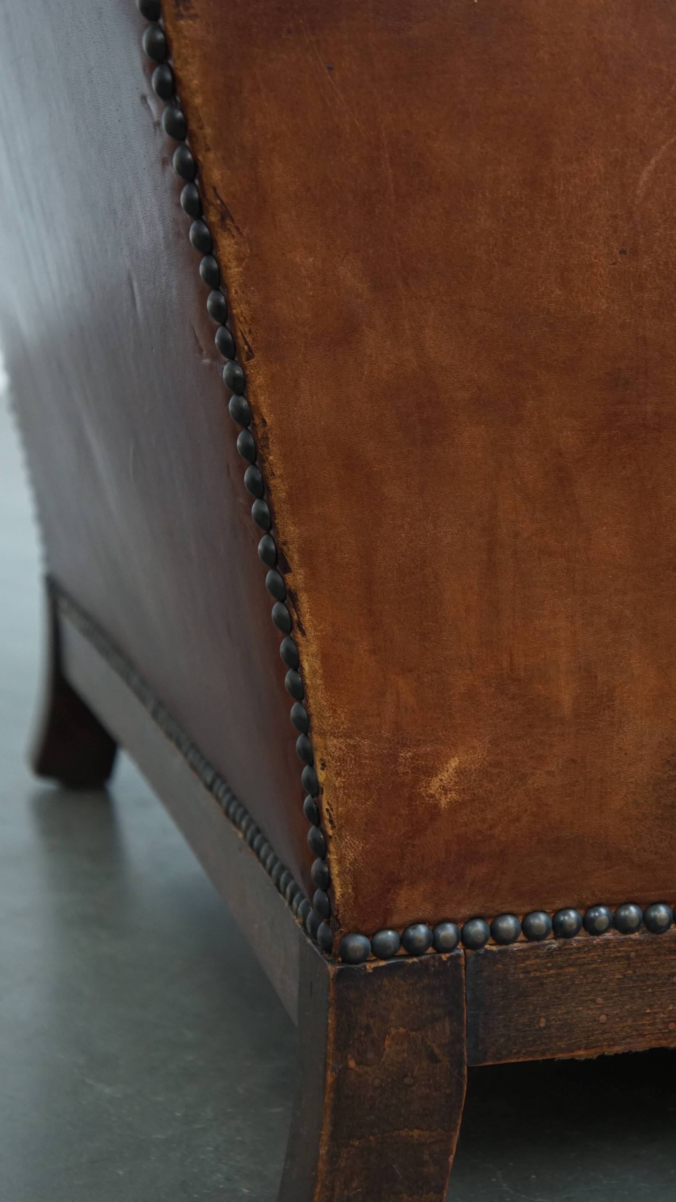 Fauteuil Art Déco en cuir de mouton
