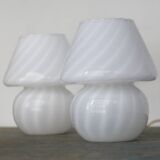 Pair of vintage mushroom table lamps - 1960s - swirled Murano glass - Italian design