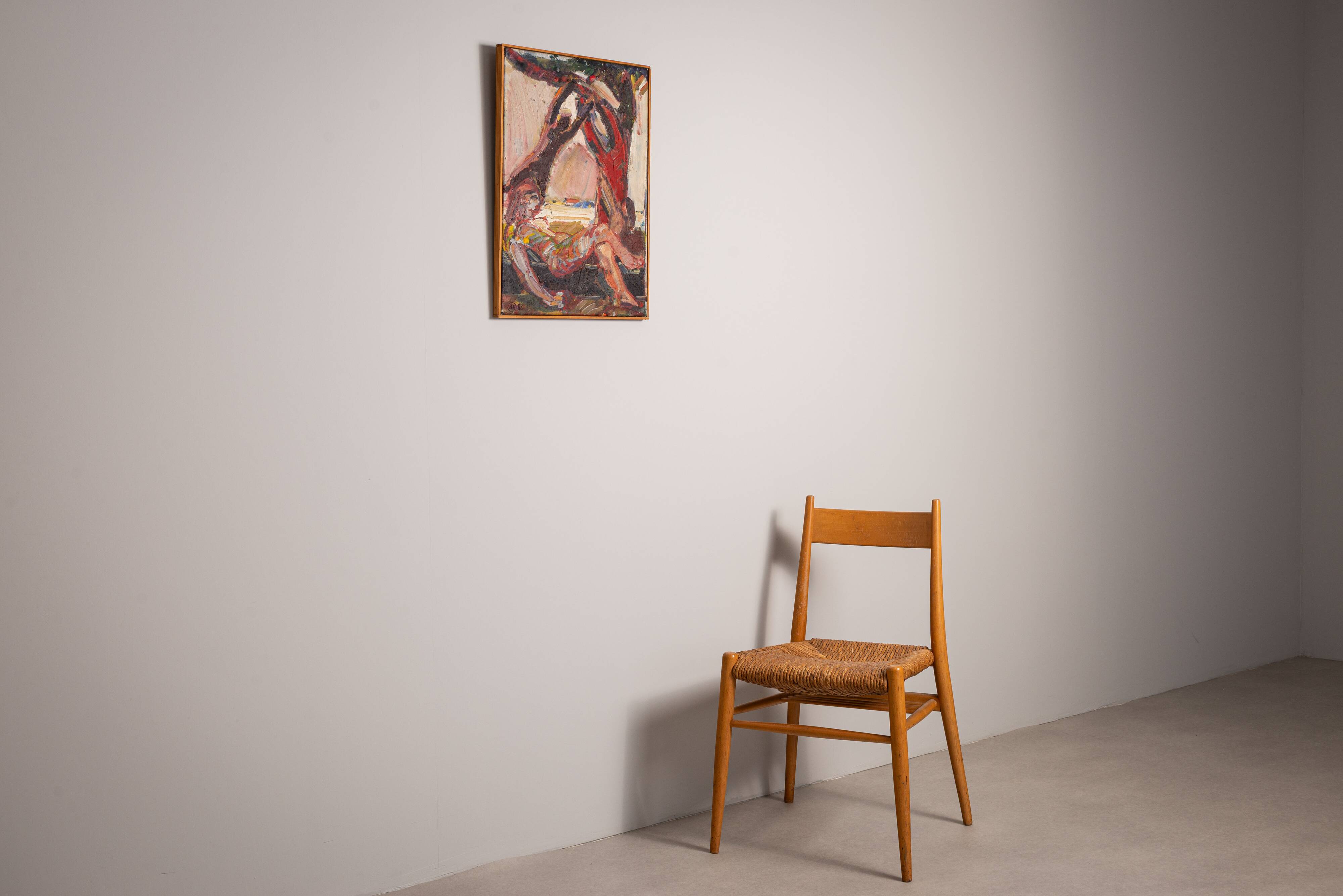 Peinture abstraite représentant des personnes se reposant près d'un arbre