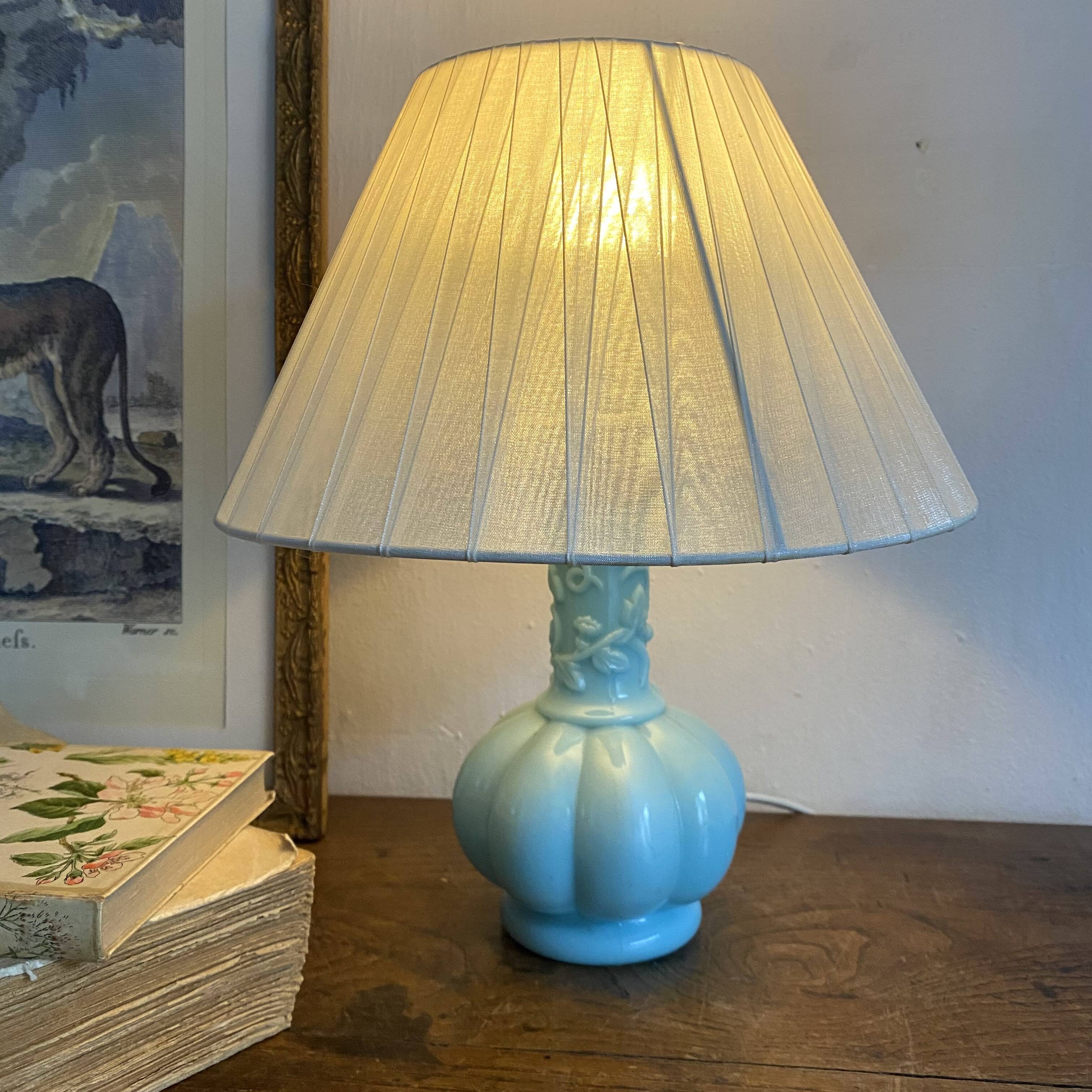 Sky blue opaline bedside lamp